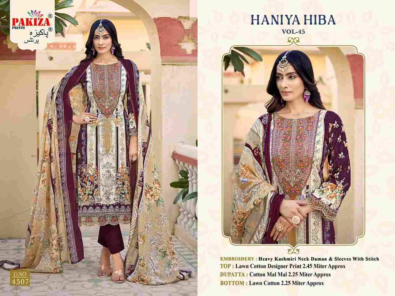 Haniya Hiba Vol-45 By Pakiza Prints 4501 To 4510 Series Beautiful Festive Suits Stylish Fancy Colorful Party Wear & Occasional Wear Lawn Cotton Dresses At Wholesale Price