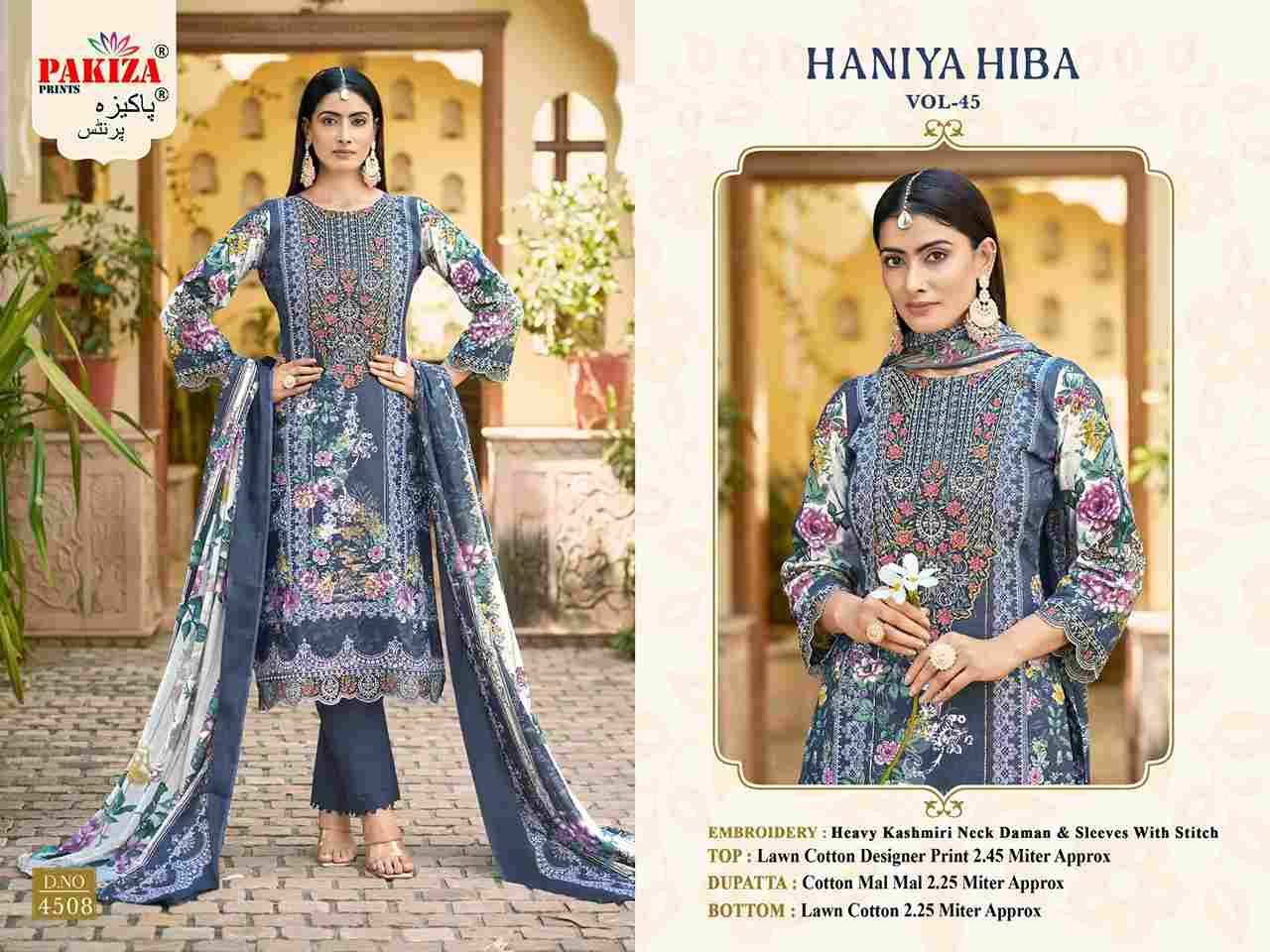 Haniya Hiba Vol-45 By Pakiza Prints 4501 To 4510 Series Beautiful Festive Suits Stylish Fancy Colorful Party Wear & Occasional Wear Lawn Cotton Dresses At Wholesale Price