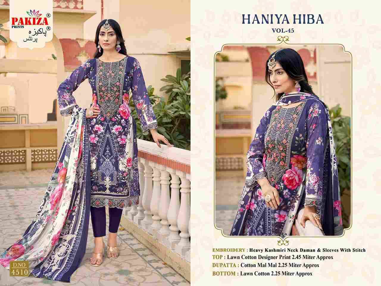 Haniya Hiba Vol-45 By Pakiza Prints 4501 To 4510 Series Beautiful Festive Suits Stylish Fancy Colorful Party Wear & Occasional Wear Lawn Cotton Dresses At Wholesale Price