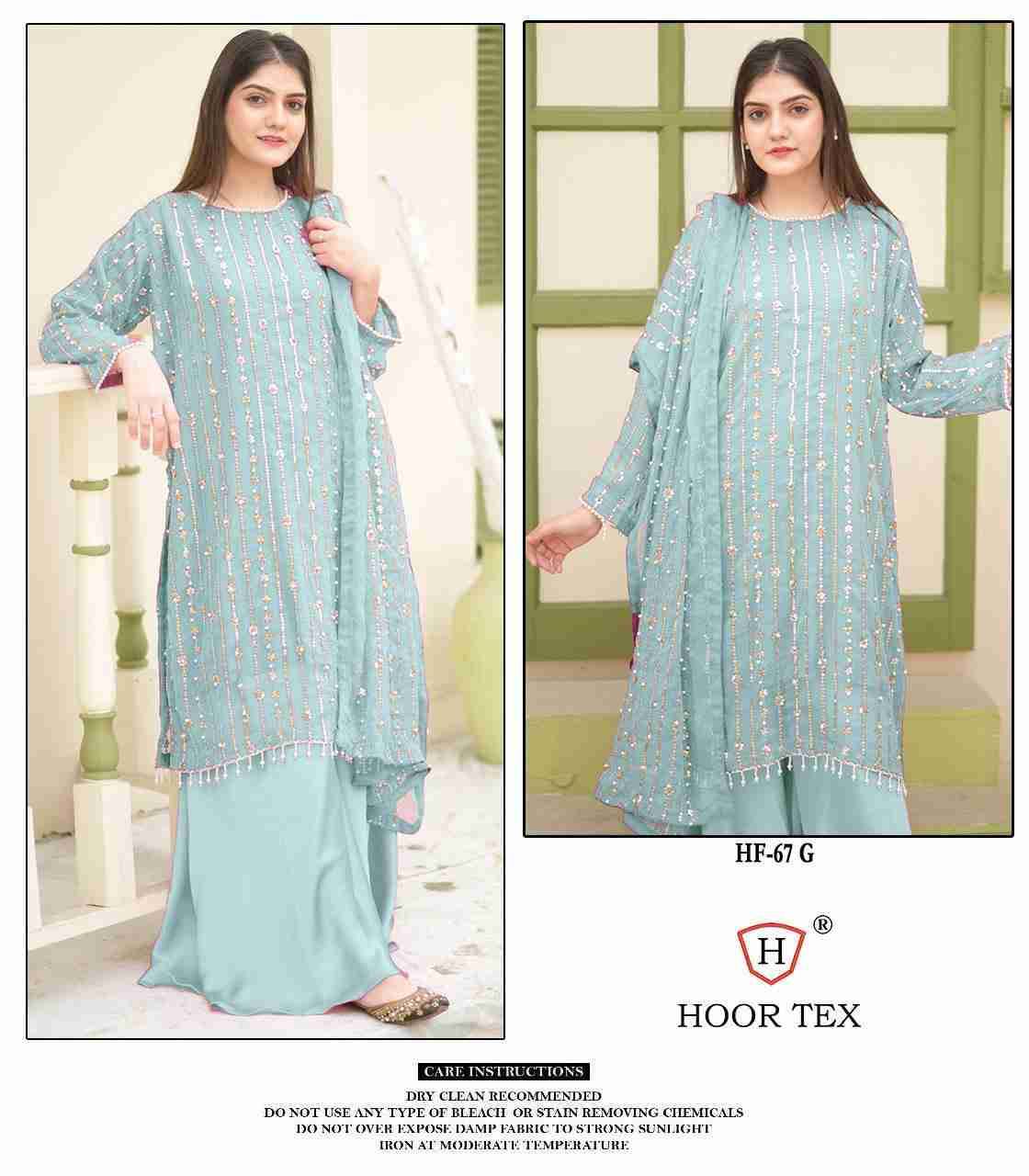 Hoor Tex Hit Design HF-67 Colours By Hoor Tex HF-67-A To HF-67-H Series Designer Festive Pakistani Suits Collection Beautiful Stylish Fancy Colorful Party Wear & Occasional Wear Heavy Georgette With Embroidered Dresses At Wholesale Price