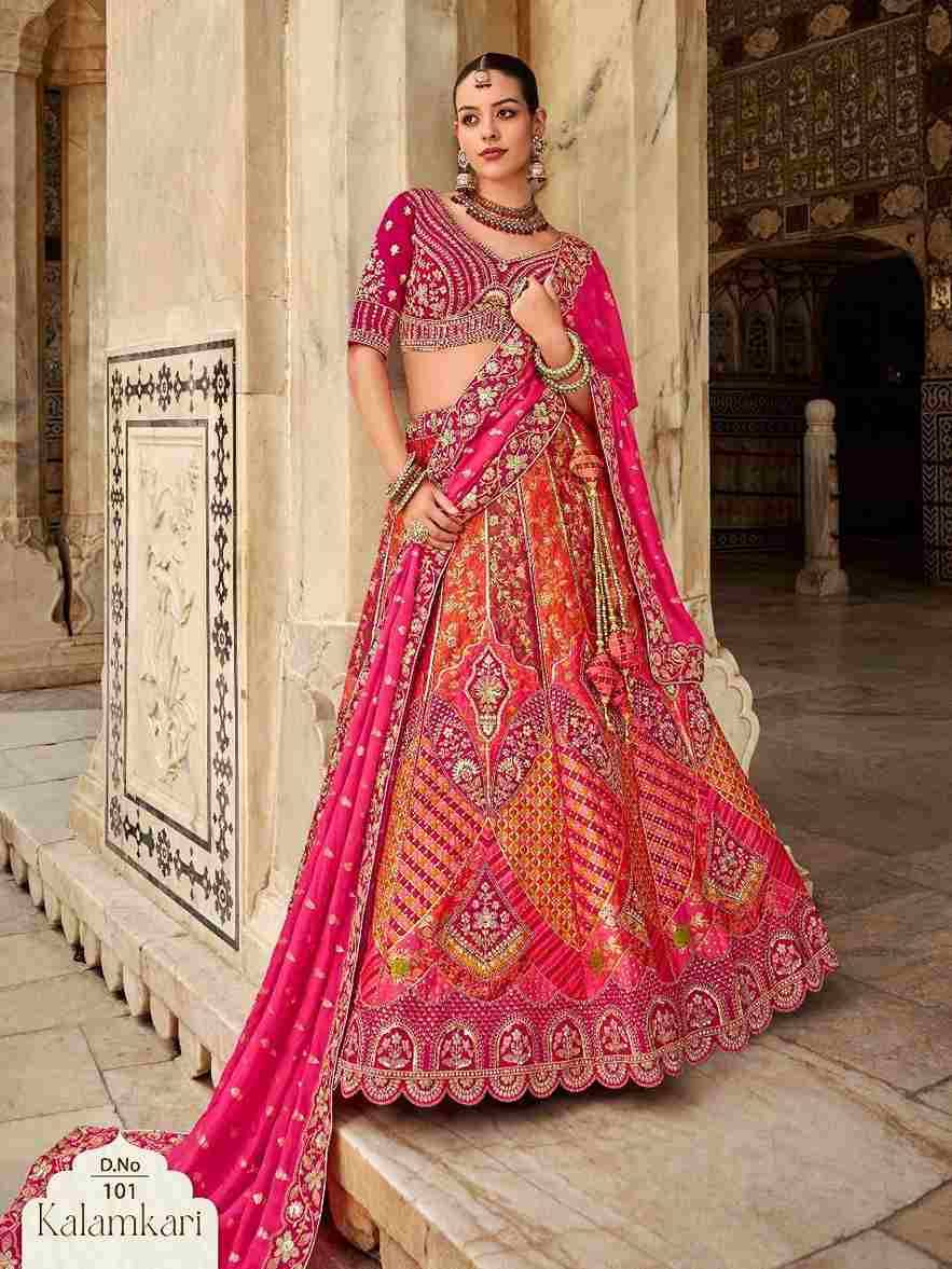 Kalamkari By Fashid Wholesale 101 To 110 Series Bridal Wear Collection Beautiful Stylish Colorful Fancy Party Wear & Occasional Wear Banarasi Silk Lehengas At Wholesale Price