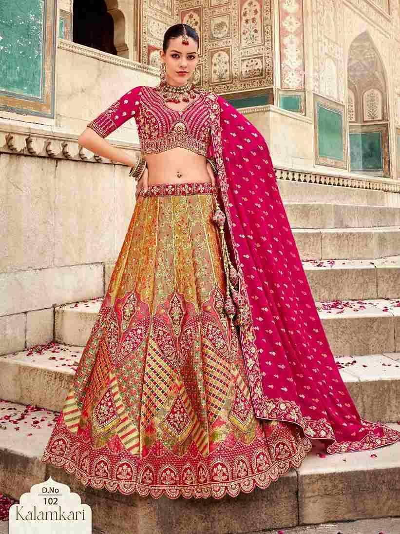 Kalamkari By Fashid Wholesale 101 To 110 Series Bridal Wear Collection Beautiful Stylish Colorful Fancy Party Wear & Occasional Wear Banarasi Silk Lehengas At Wholesale Price