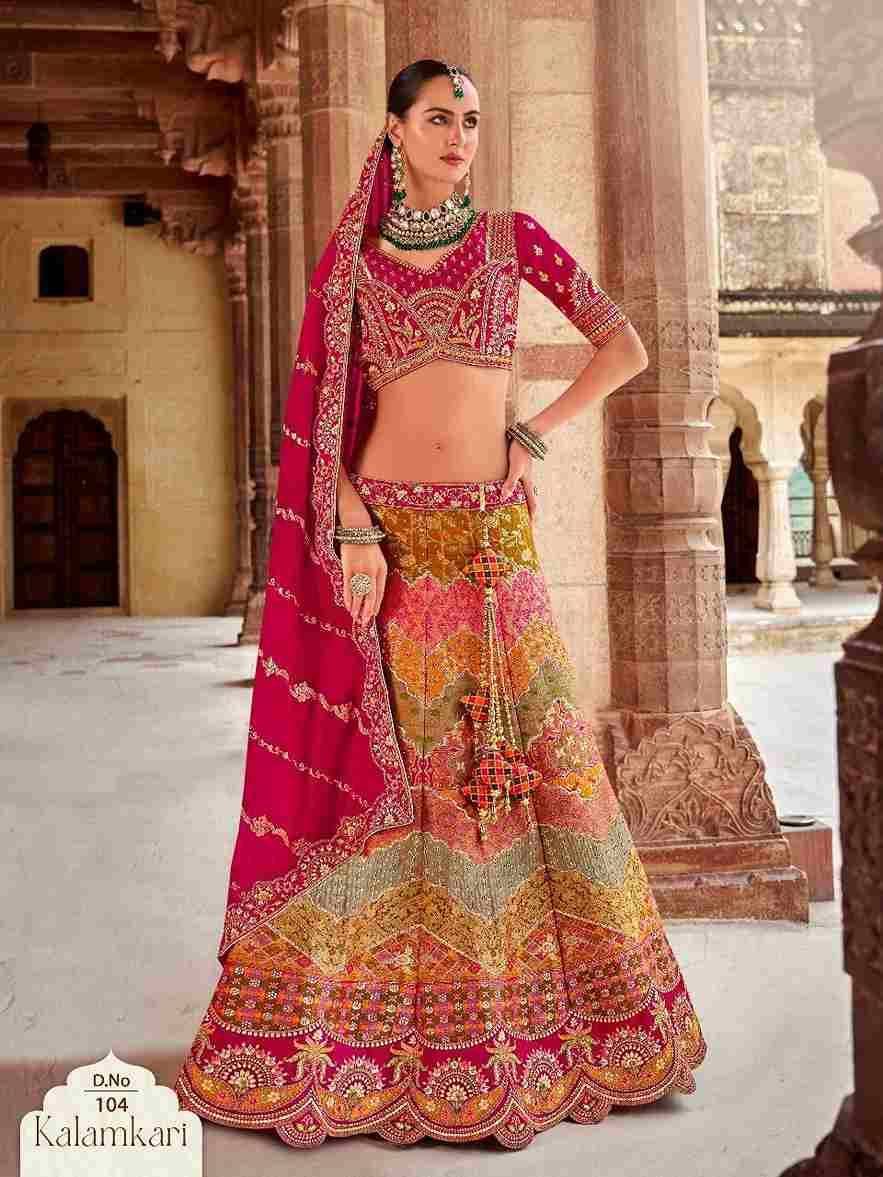 Kalamkari By Fashid Wholesale 101 To 110 Series Bridal Wear Collection Beautiful Stylish Colorful Fancy Party Wear & Occasional Wear Banarasi Silk Lehengas At Wholesale Price