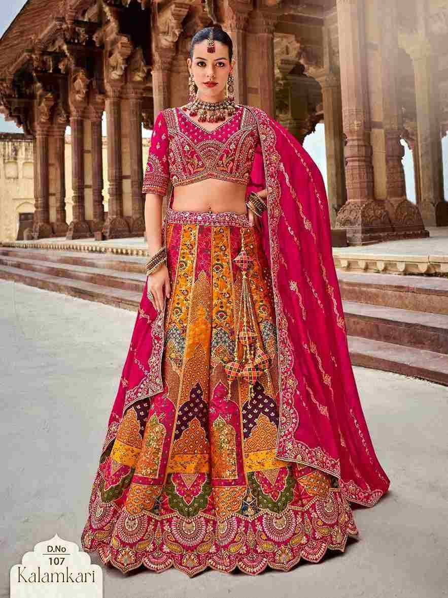 Kalamkari By Fashid Wholesale 101 To 110 Series Bridal Wear Collection Beautiful Stylish Colorful Fancy Party Wear & Occasional Wear Banarasi Silk Lehengas At Wholesale Price