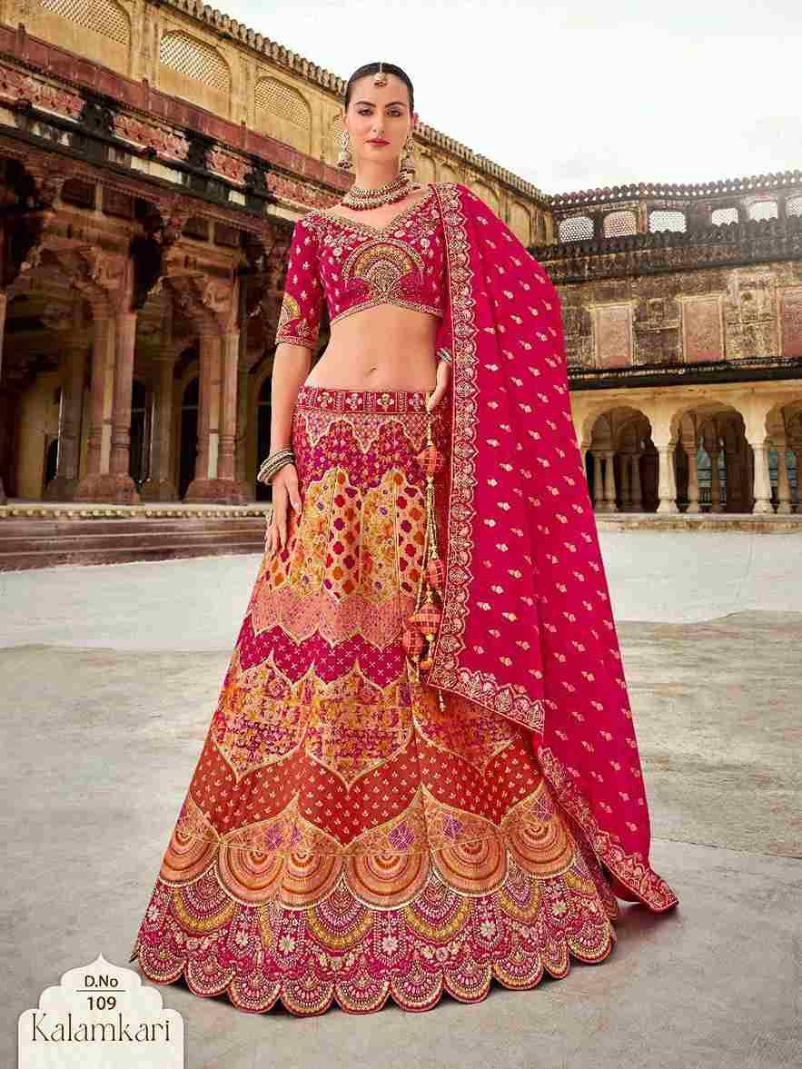 Kalamkari By Fashid Wholesale 101 To 110 Series Bridal Wear Collection Beautiful Stylish Colorful Fancy Party Wear & Occasional Wear Banarasi Silk Lehengas At Wholesale Price