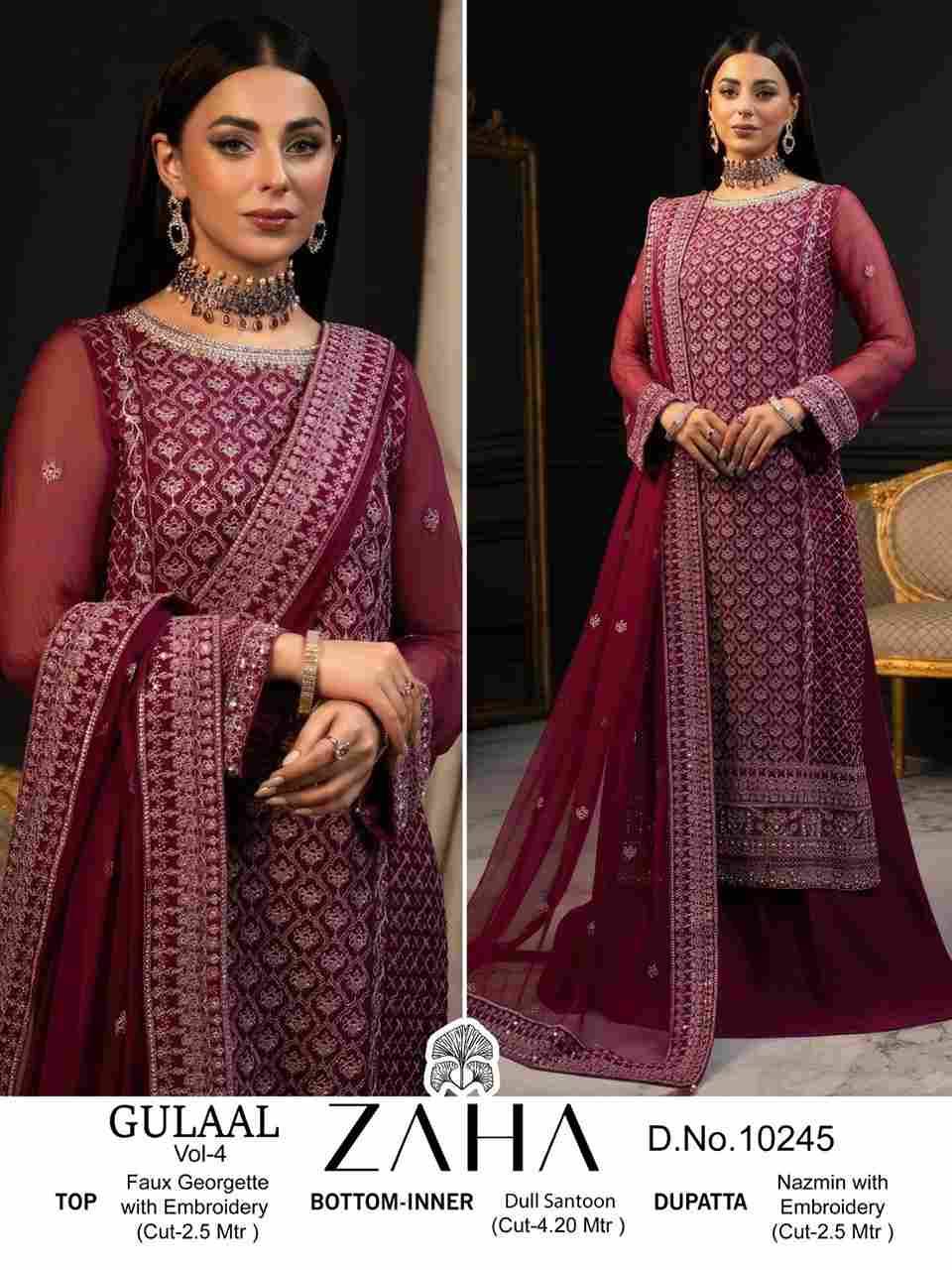 Gulaal Vol-4 By Zaha 10244 To 10246 Series Designer Pakistani Suits Beautiful Stylish Fancy Colorful Party Wear & Occasional Wear Faux Georgette With Embroidery Dresses At Wholesale Price