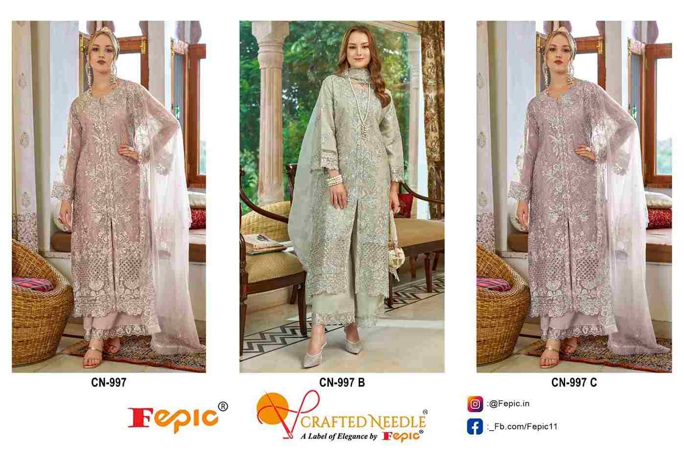 Fepic 997 Colours By Fepic 997-A To 997-C Series Beautiful Pakistani Suits Colorful Stylish Fancy Casual Wear & Ethnic Wear Organza Embroidered Dresses At Wholesale Price