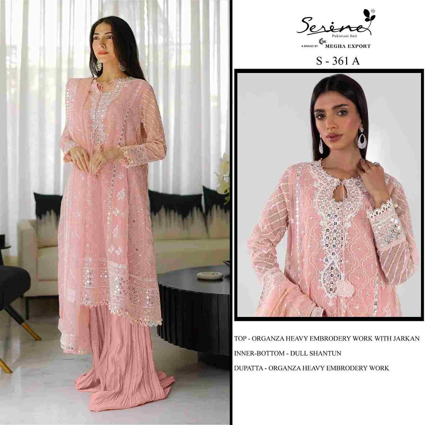 Serene Hit Design S-361 Colours By Serene S-361-A To S-361-D Series Designer Pakistani Suits Beautiful Fancy Colorful Stylish Party Wear & Occasional Wear Organza Embroidered Dresses At Wholesale Price