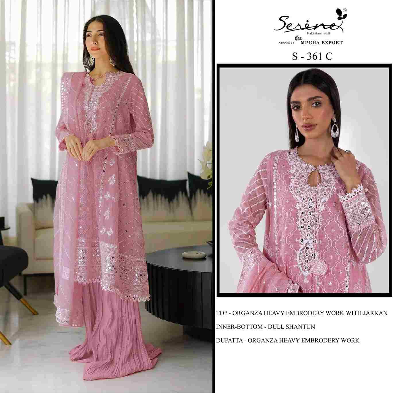 Serene Hit Design S-361 Colours By Serene S-361-A To S-361-D Series Designer Pakistani Suits Beautiful Fancy Colorful Stylish Party Wear & Occasional Wear Organza Embroidered Dresses At Wholesale Price