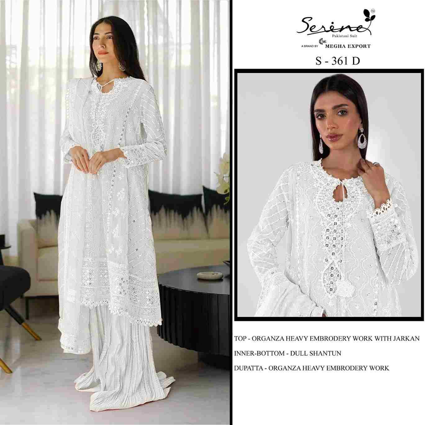 Serene Hit Design S-361 Colours By Serene S-361-A To S-361-D Series Designer Pakistani Suits Beautiful Fancy Colorful Stylish Party Wear & Occasional Wear Organza Embroidered Dresses At Wholesale Price