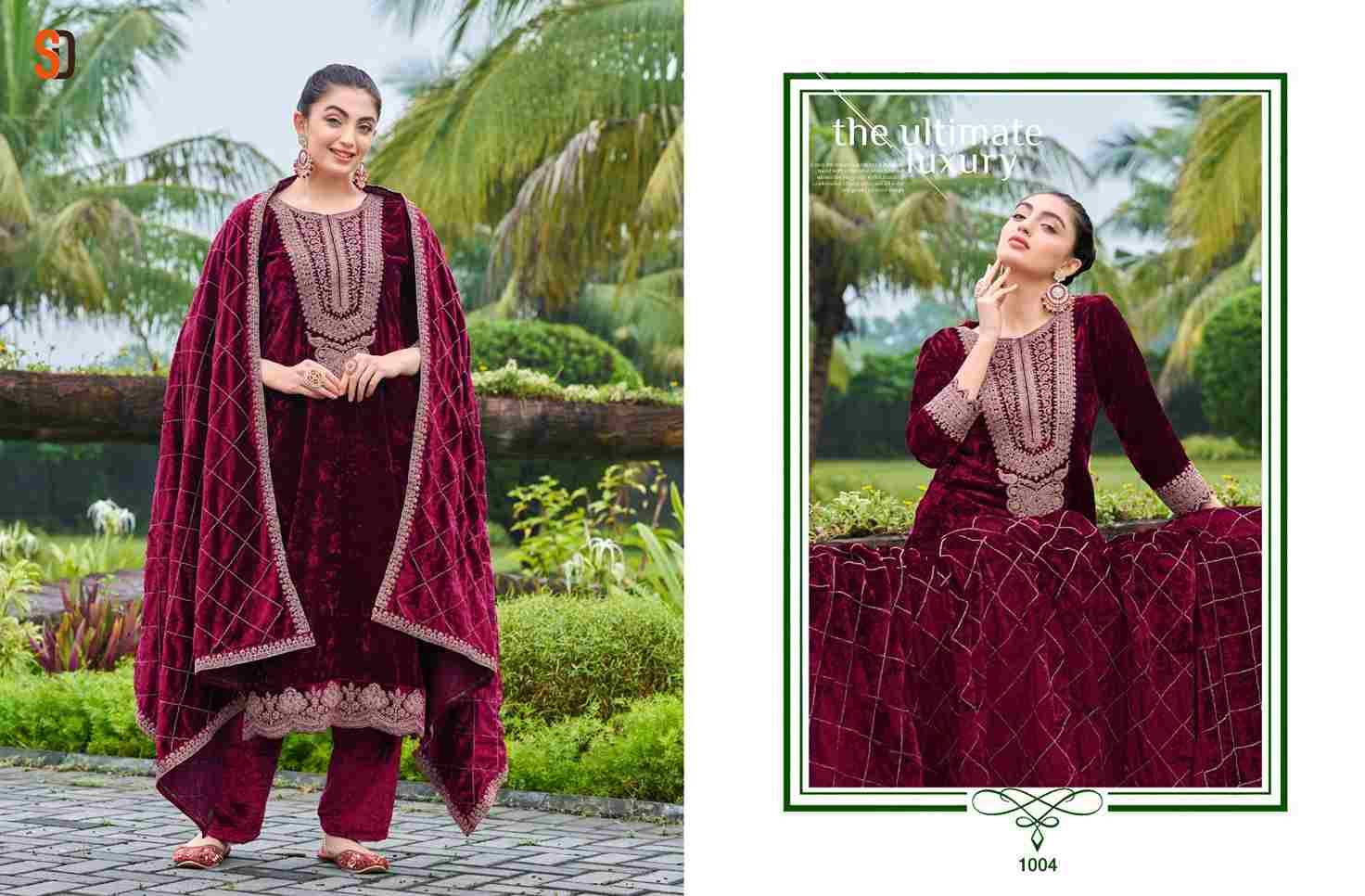 Shahzadi By Shraddha Designer 1001 To 1004 Series Beautiful Pakistani Suits Colorful Stylish Fancy Casual Wear & Ethnic Wear Pure Velvet Embroidered Dresses At Wholesale Price