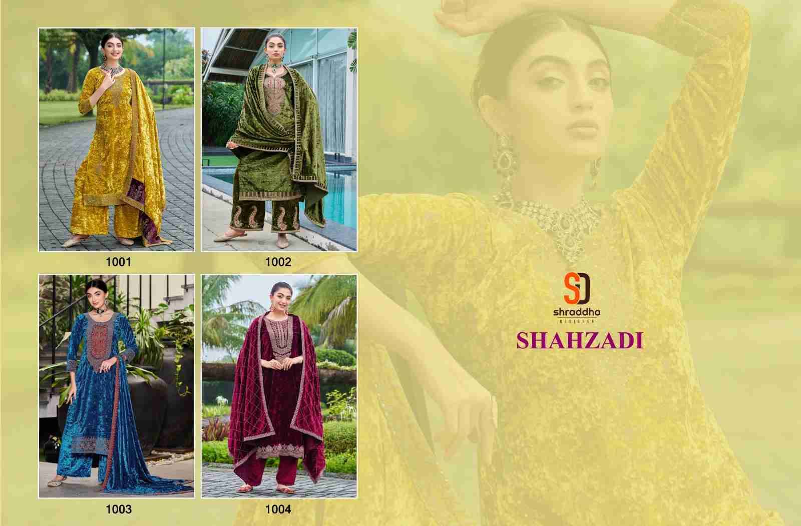 Shahzadi By Shraddha Designer 1001 To 1004 Series Beautiful Pakistani Suits Colorful Stylish Fancy Casual Wear & Ethnic Wear Pure Velvet Embroidered Dresses At Wholesale Price