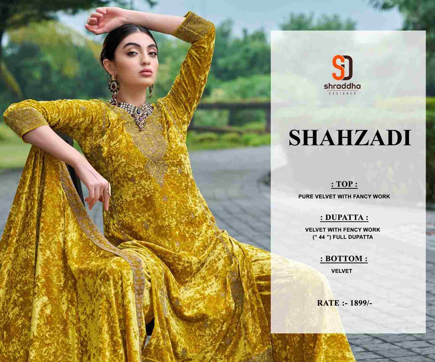 Shahzadi By Shraddha Designer 1001 To 1004 Series Beautiful Pakistani Suits Colorful Stylish Fancy Casual Wear & Ethnic Wear Pure Velvet Embroidered Dresses At Wholesale Price