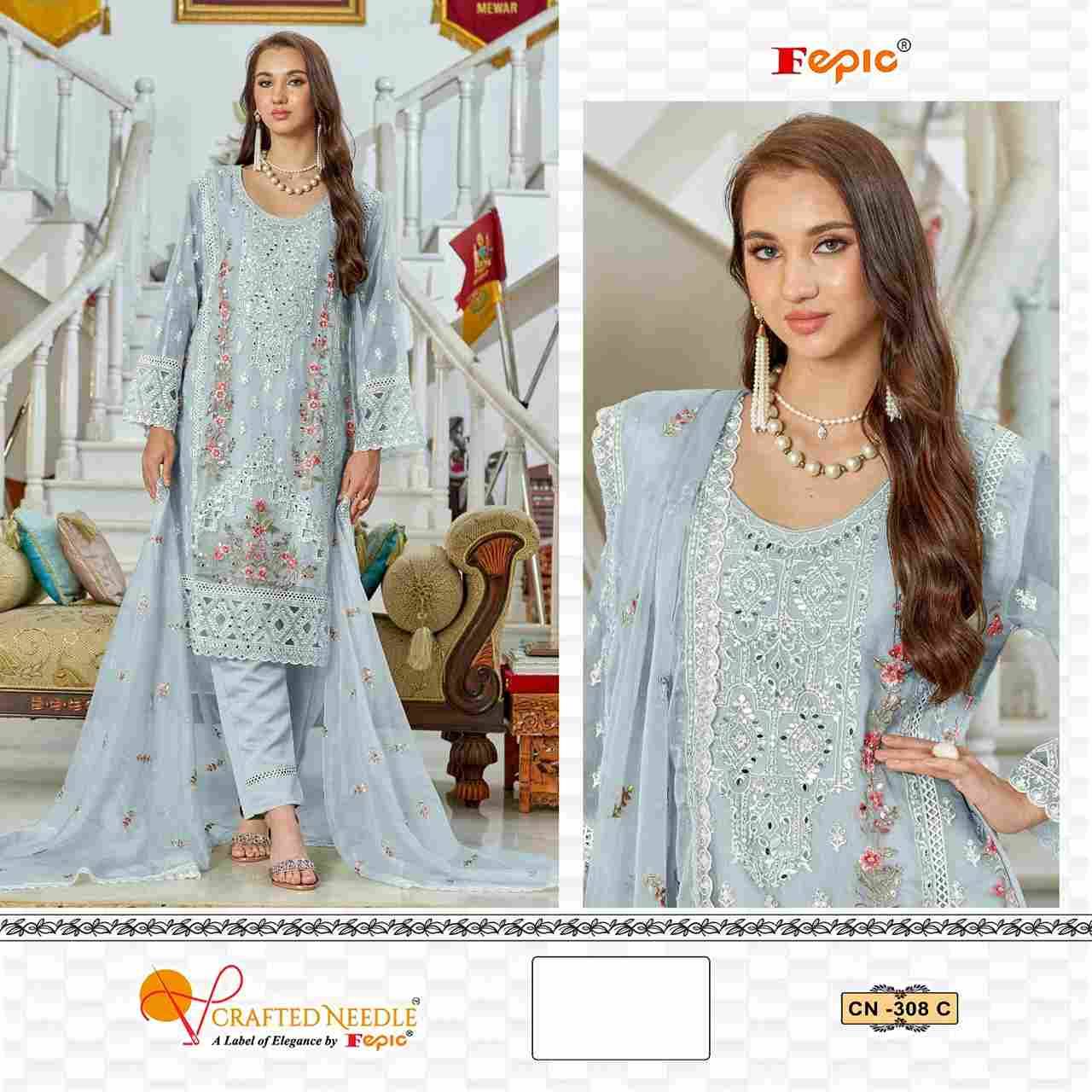 Fepic 308 Colours By Fepic 308-A To 308-C Series Beautiful Pakistani Suits Colorful Stylish Fancy Casual Wear & Ethnic Wear Organza Embroidered Dresses At Wholesale Price