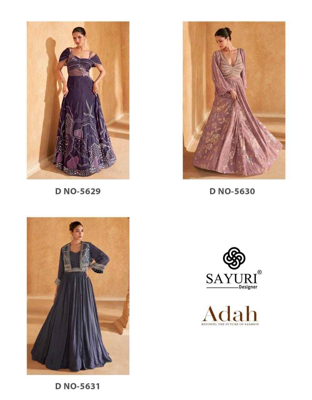 Adah By Sayuri 5629 To 5631 Series Designer Stylish Fancy Colorful Beautiful Party Wear & Ethnic Wear Collection Chinnon Silk Gown At Wholesale Price