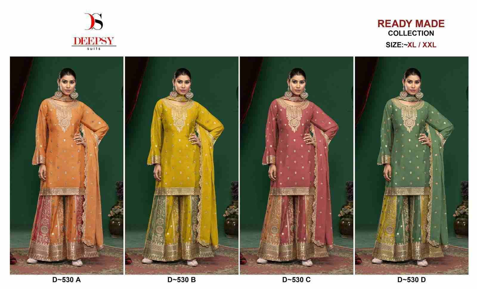 Deepsy Hit Design 530 Colours By Deepsy Suits 530-A To 530-D Series Designer Pakistani Suits Collection Beautiful Stylish Fancy Colorful Party Wear & Occasional Wear Pure Chinnon Dresses At Wholesale Price