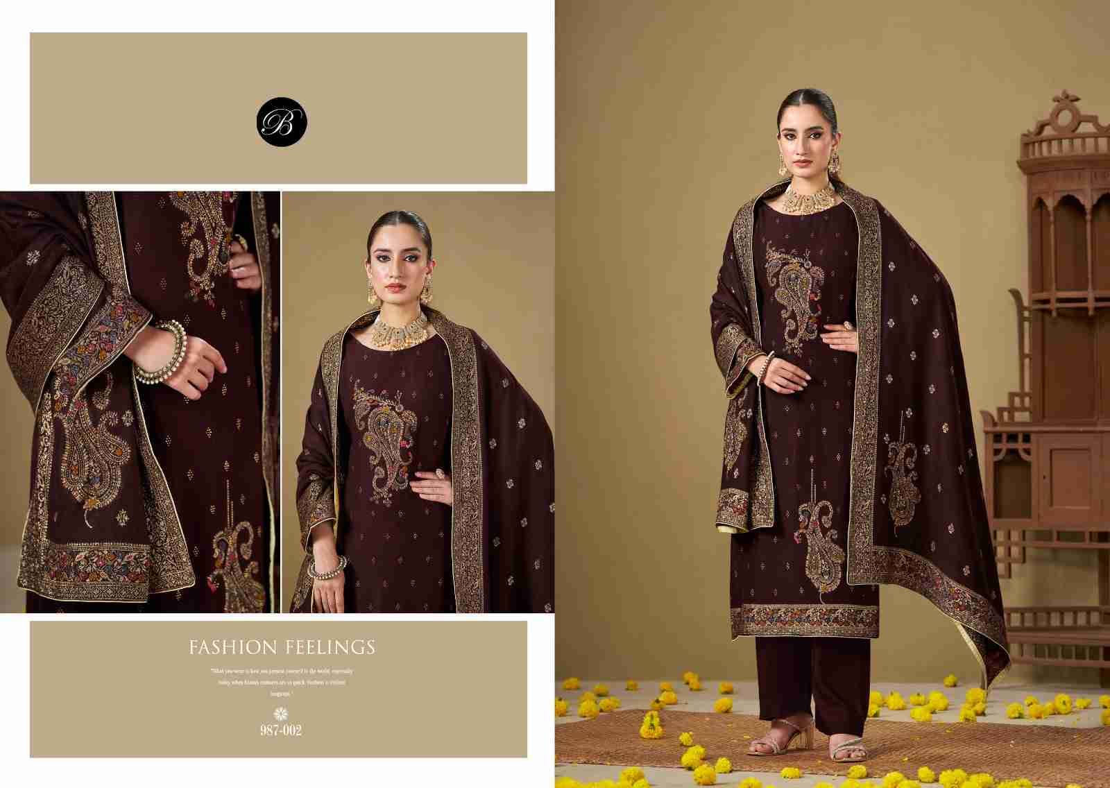 Jashn-E-Bahaar By Belliza 987-001 To 987-006 Series Beautiful Festive Suits Stylish Fancy Colorful Casual Wear & Ethnic Wear Pure Viscose Pashmina Jacquard Dresses At Wholesale Price