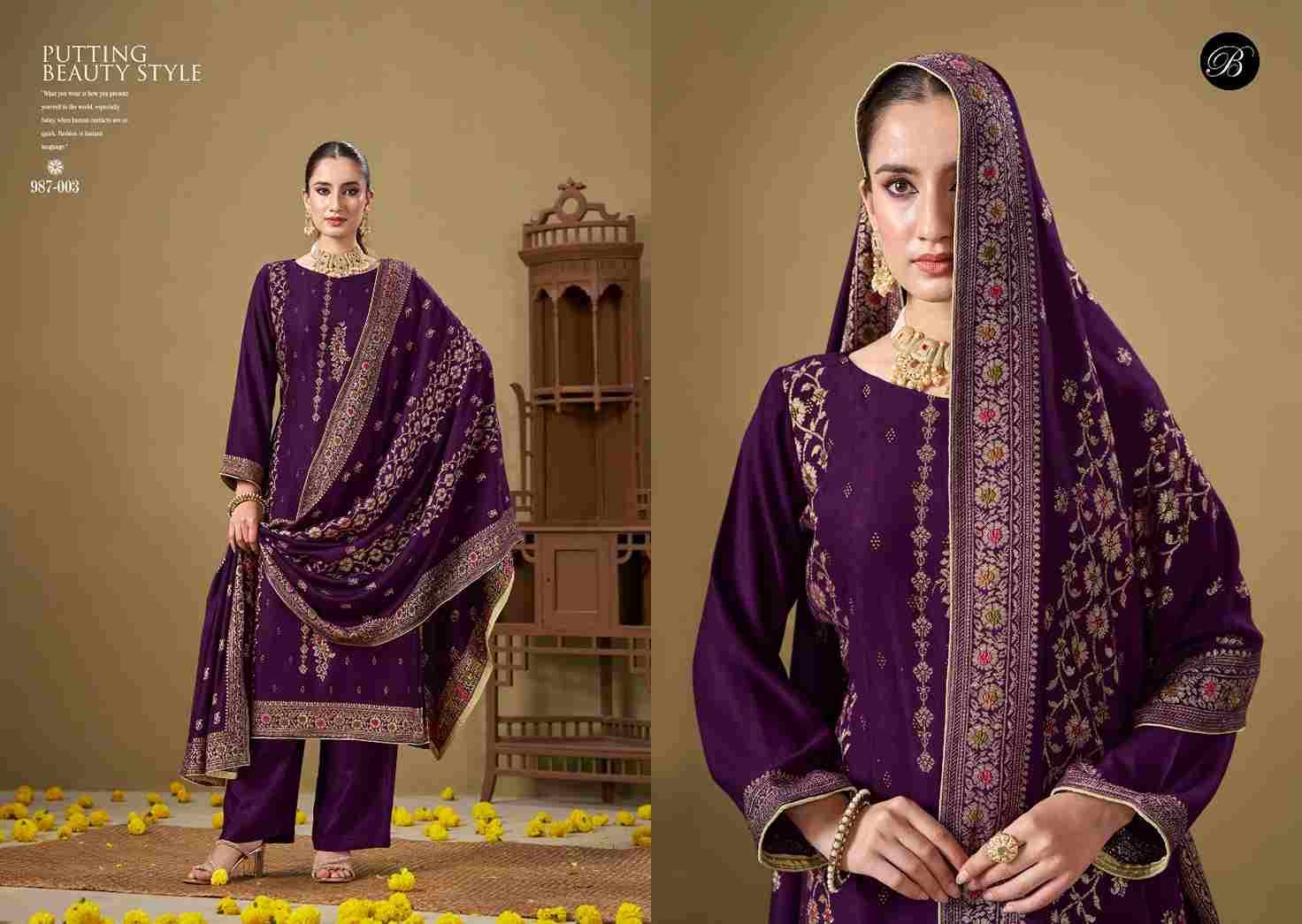 Jashn-E-Bahaar By Belliza 987-001 To 987-006 Series Beautiful Festive Suits Stylish Fancy Colorful Casual Wear & Ethnic Wear Pure Viscose Pashmina Jacquard Dresses At Wholesale Price