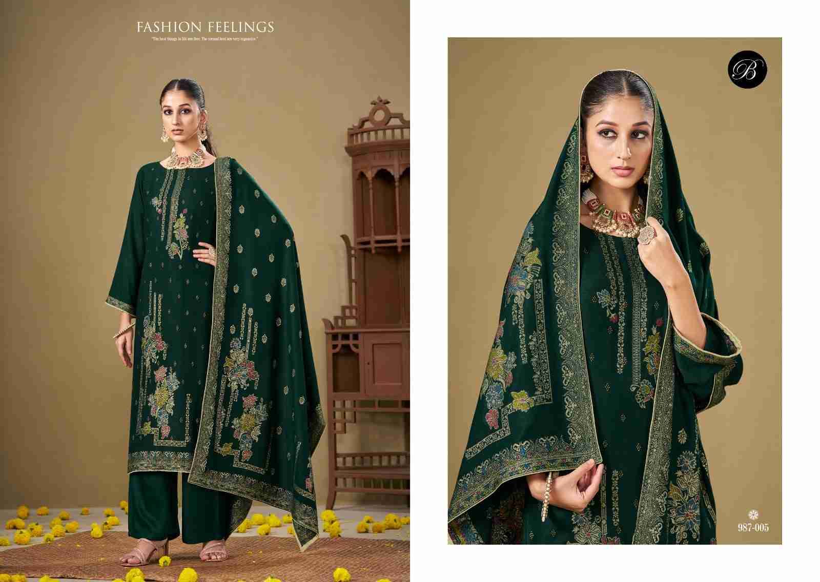 Jashn-E-Bahaar By Belliza 987-001 To 987-006 Series Beautiful Festive Suits Stylish Fancy Colorful Casual Wear & Ethnic Wear Pure Viscose Pashmina Jacquard Dresses At Wholesale Price