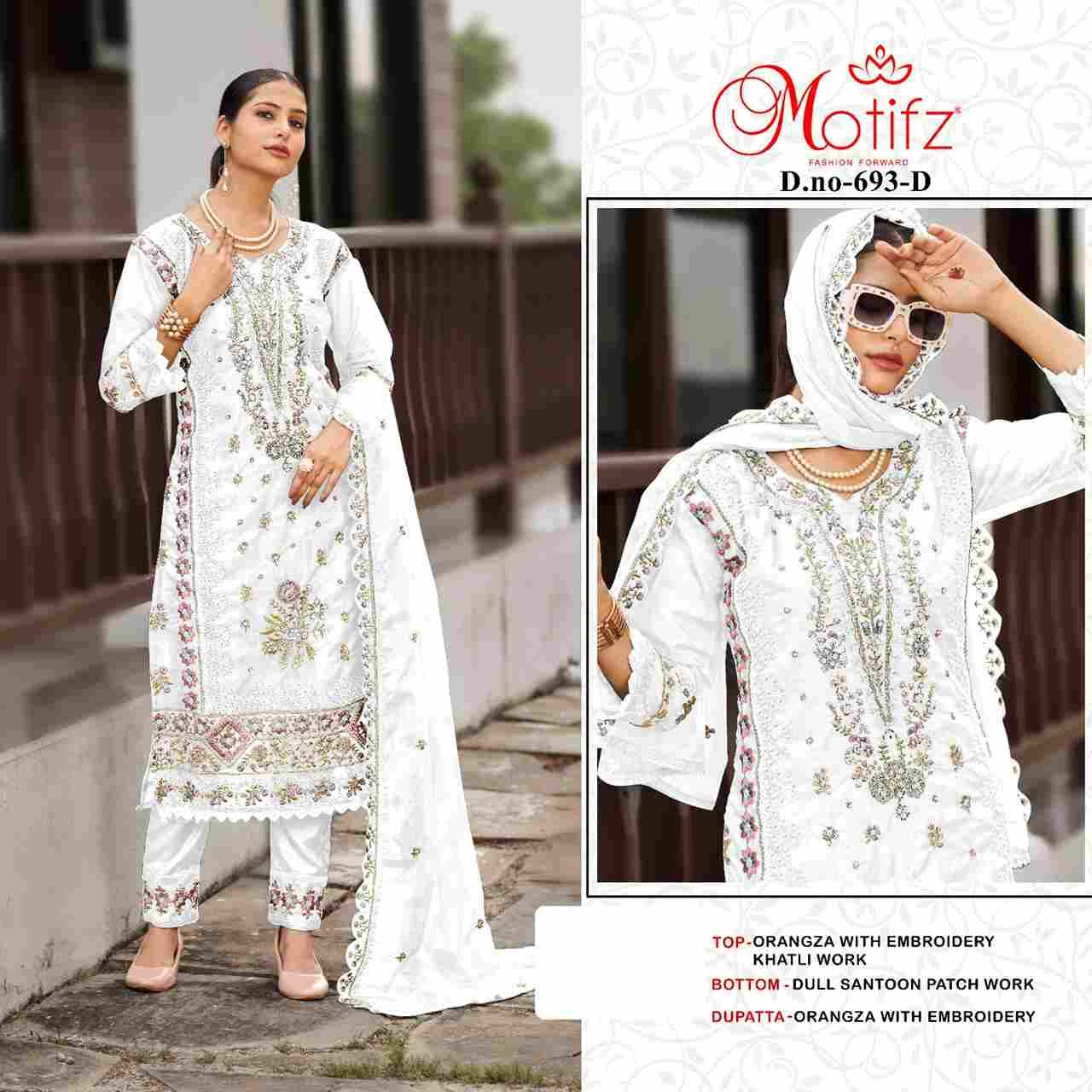 Motifz Hit Design 693 Colours By Motifz 693-A To 693-D Series Beautiful Pakistani Suits Colorful Stylish Fancy Casual Wear & Ethnic Wear Organza Dresses At Wholesale Price