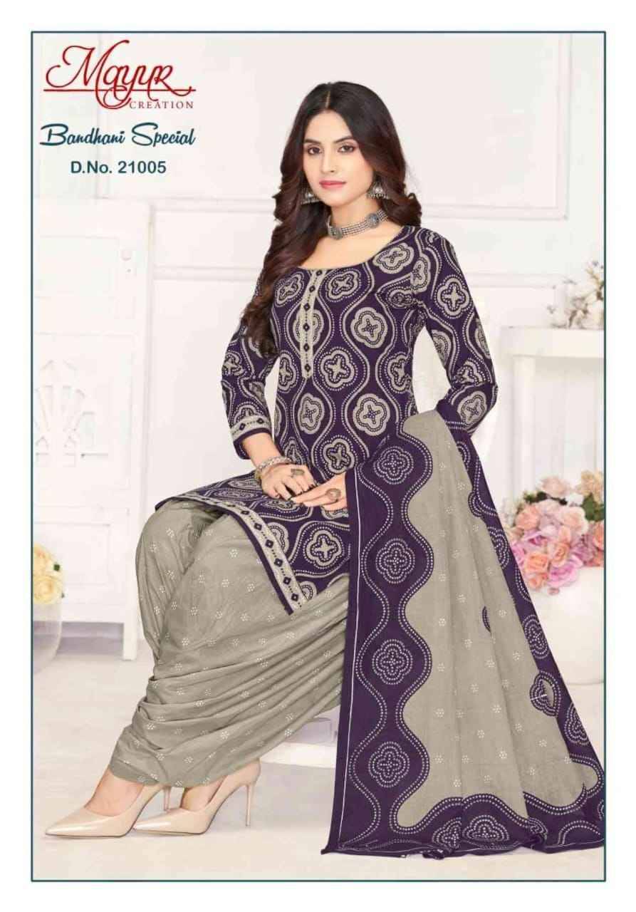 Bandhani Special Vol-21 By Mayur Creation 21001 To 21010 Series Beautiful Stylish Suits Fancy Colorful Casual Wear & Ethnic Wear & Ready To Wear Pure Cotton Dresses At Wholesale Price