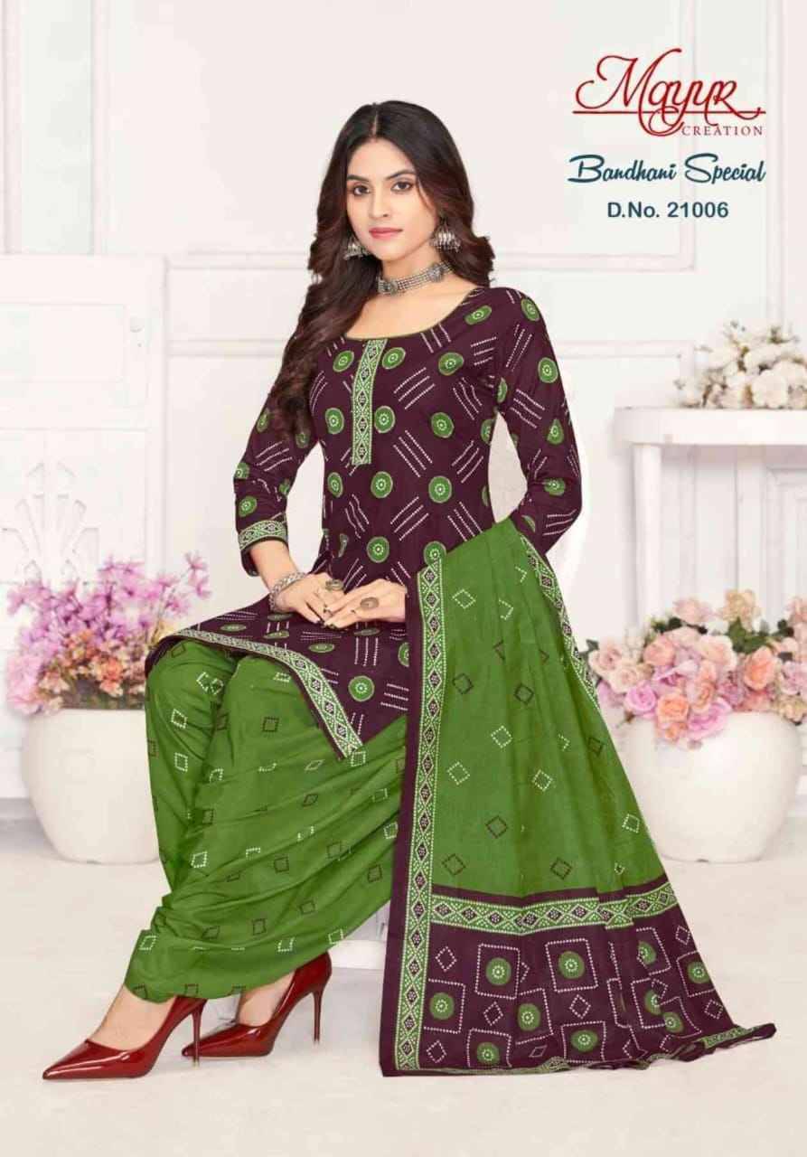 Bandhani Special Vol-21 By Mayur Creation 21001 To 21010 Series Beautiful Stylish Suits Fancy Colorful Casual Wear & Ethnic Wear & Ready To Wear Pure Cotton Dresses At Wholesale Price