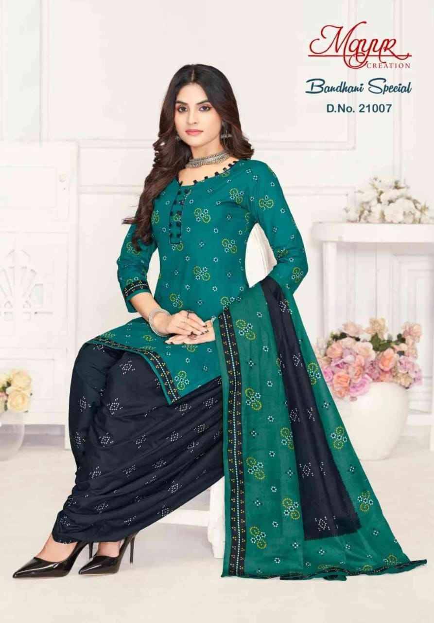 Bandhani Special Vol-21 By Mayur Creation 21001 To 21010 Series Beautiful Stylish Suits Fancy Colorful Casual Wear & Ethnic Wear & Ready To Wear Pure Cotton Dresses At Wholesale Price