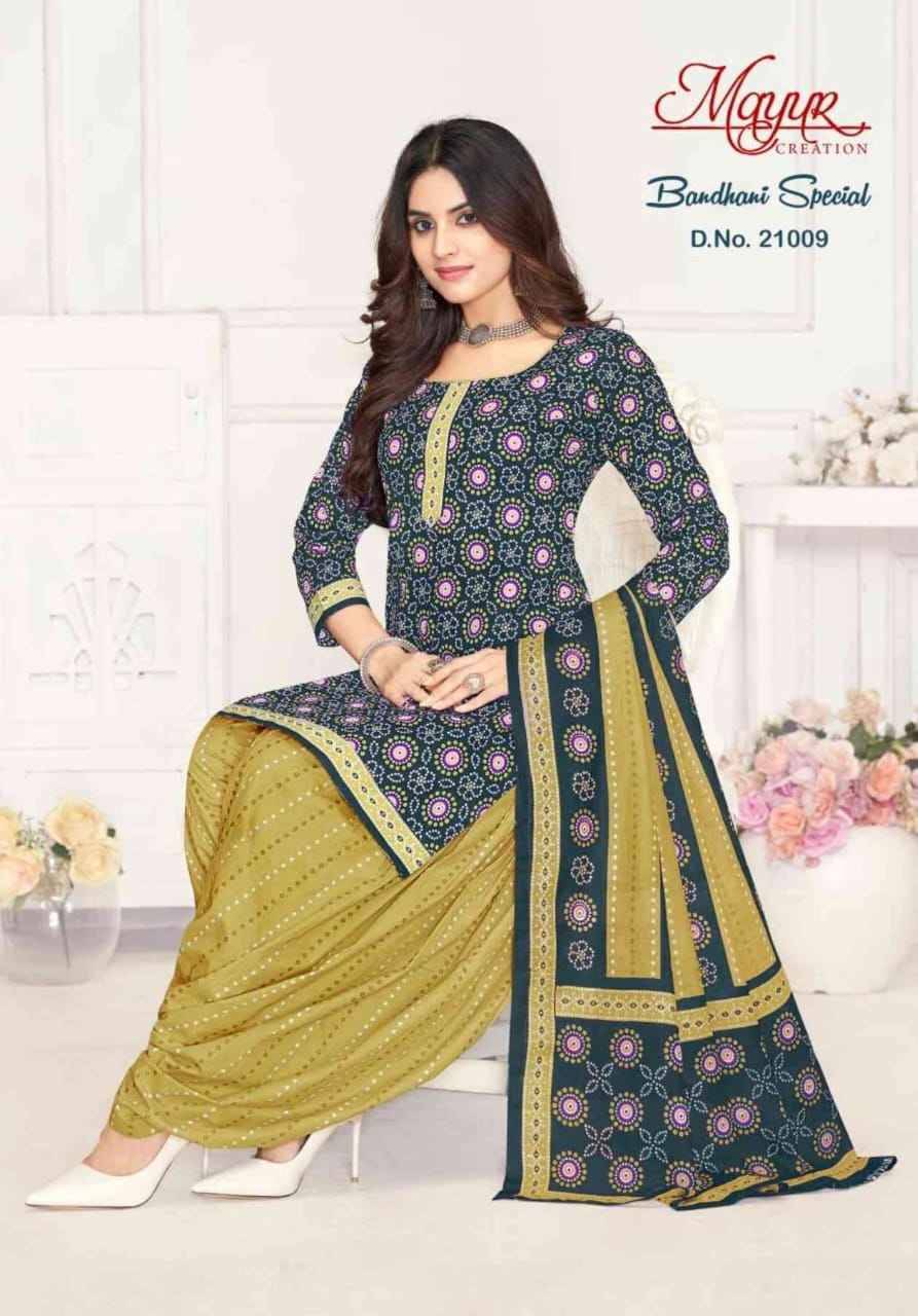 Bandhani Special Vol-21 By Mayur Creation 21001 To 21010 Series Beautiful Stylish Suits Fancy Colorful Casual Wear & Ethnic Wear & Ready To Wear Pure Cotton Dresses At Wholesale Price