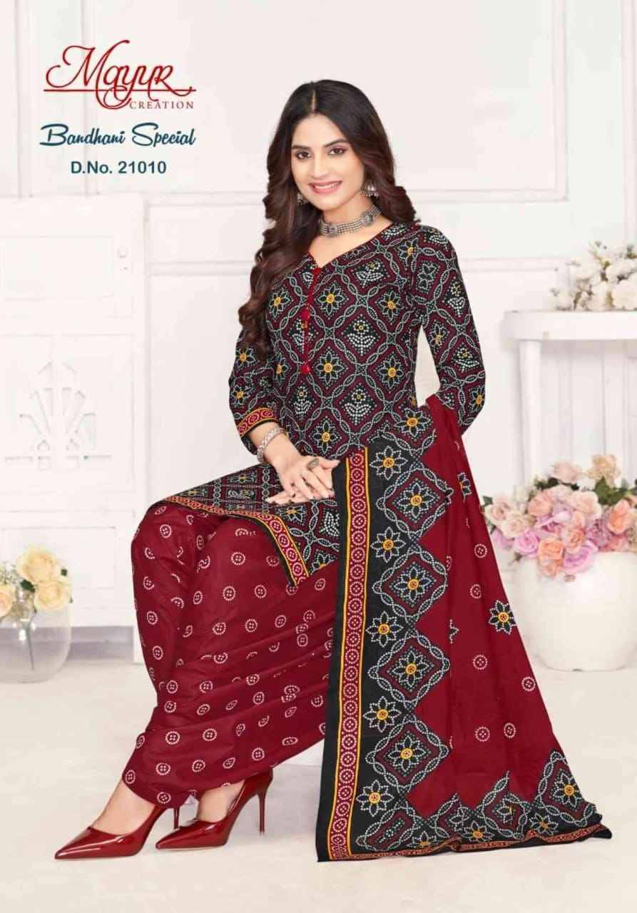 Bandhani Special Vol-21 By Mayur Creation 21001 To 21010 Series Beautiful Stylish Suits Fancy Colorful Casual Wear & Ethnic Wear & Ready To Wear Pure Cotton Dresses At Wholesale Price