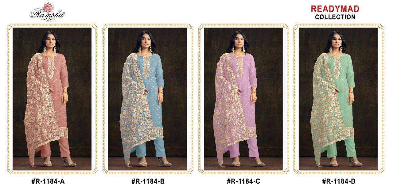 Ramsha 1184 Colours By Ramsha 1184-A To 1184-D Series Beautiful Pakistani Suits Colorful Stylish Fancy Casual Wear & Ethnic Wear Organza Dresses At Wholesale Price