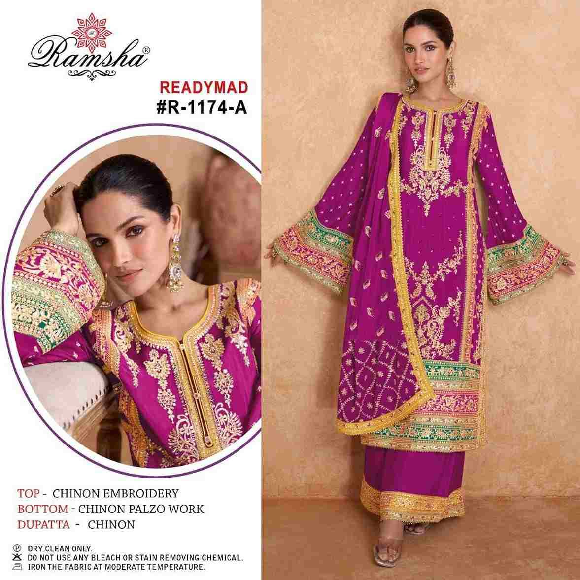 Ramsha 1174 Colours By Ramsha 1174-A To 1174-D Series Beautiful Pakistani Suits Colorful Stylish Fancy Casual Wear & Ethnic Wear Chinnon Dresses At Wholesale Price