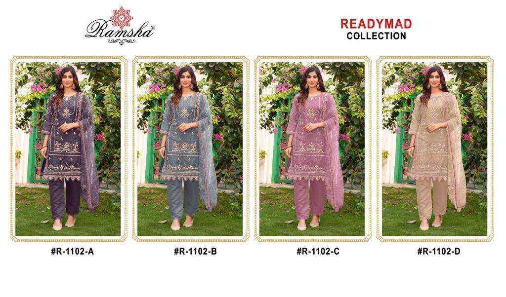 Ramsha 1102 Colours By Ramsha 1102-A To 1102-D Series Beautiful Pakistani Suits Colorful Stylish Fancy Casual Wear & Ethnic Wear Organza Dresses At Wholesale Price