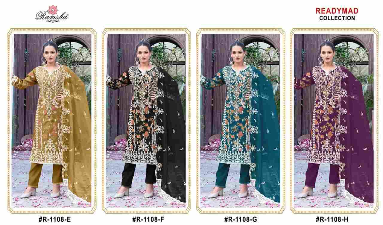 Ramsha 1108 Colours Vol-2 By Ramsha 1108-E To 1108-H Series Beautiful Pakistani Suits Colorful Stylish Fancy Casual Wear & Ethnic Wear Organza Dresses At Wholesale Price