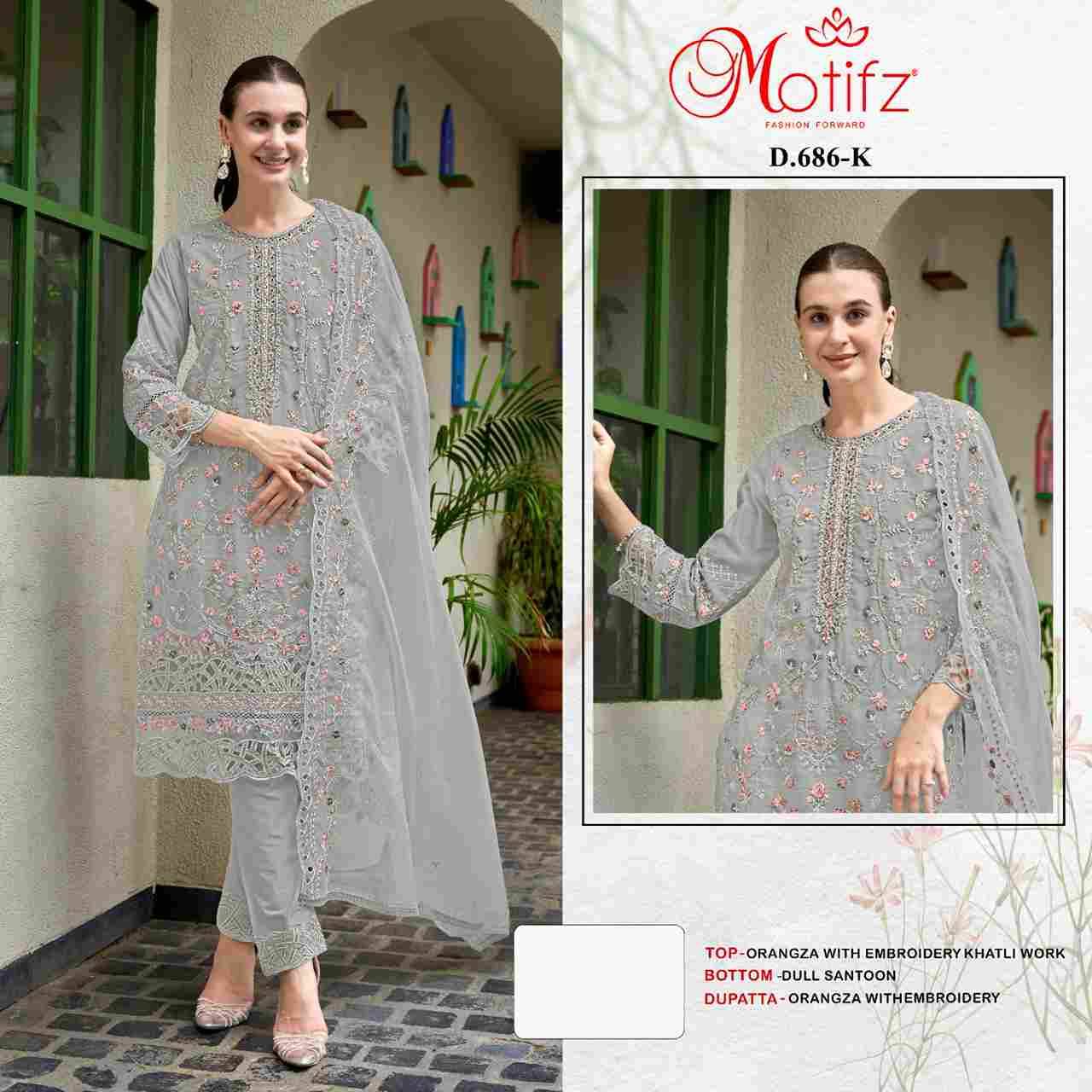 Motifz Hit Design 686 Colours Vol-3 By Motifz 686-H To 686-K Series Beautiful Pakistani Suits Colorful Stylish Fancy Casual Wear & Ethnic Wear Organza Dresses At Wholesale Price