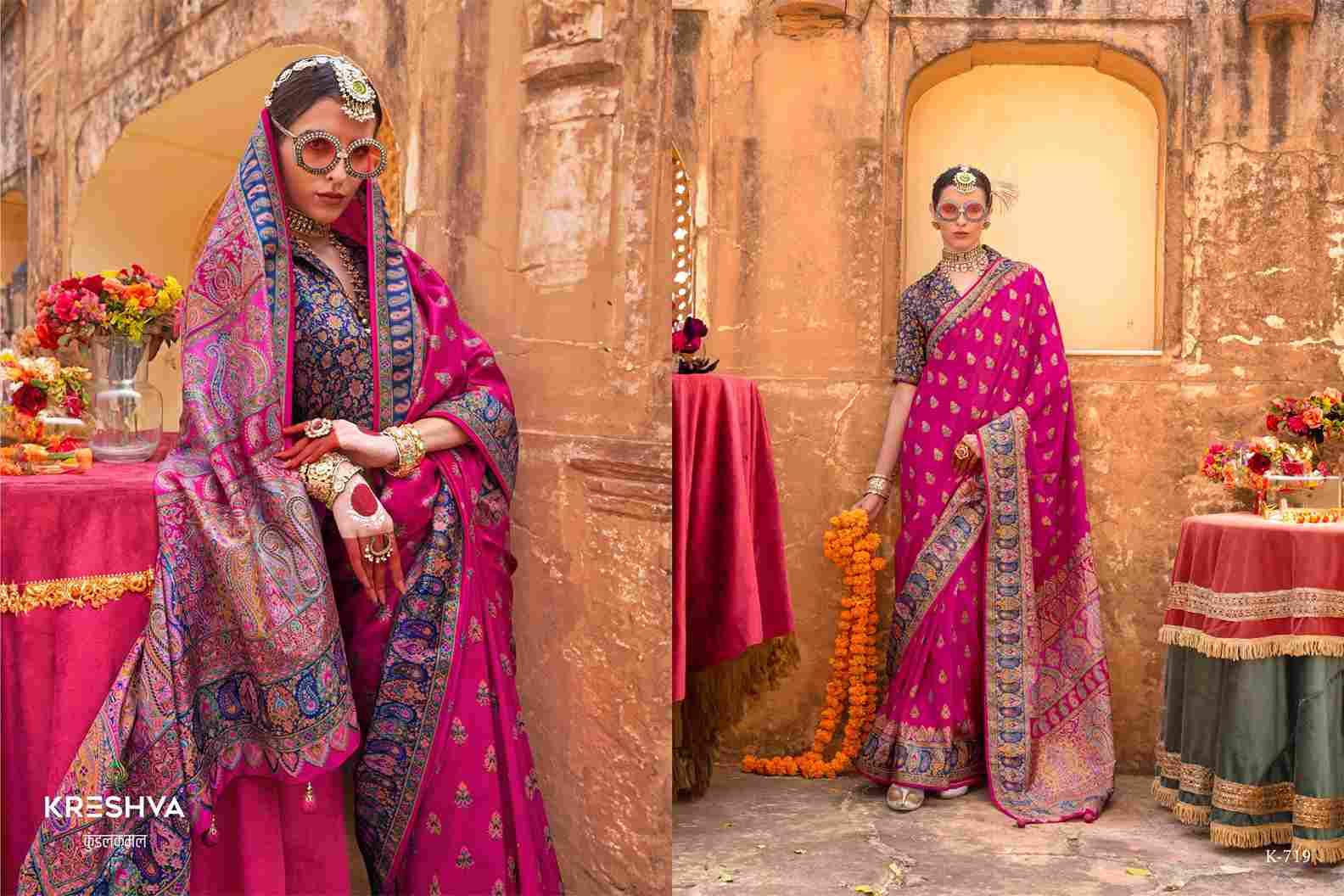 Padmakamal By Kreshva 719 To 724 Series Indian Traditional Wear Collection Beautiful Stylish Fancy Colorful Party Wear & Occasional Wear Vichitra Silk Sarees At Wholesale Price