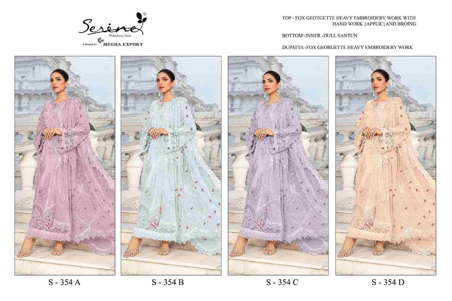 Serene Hit Design S-354 Colours By Serene S-354-A To S-354-D Series Designer Pakistani Suits Beautiful Fancy Colorful Stylish Party Wear & Occasional Wear Faux Georgette Embroidered Dresses At Wholesale Price