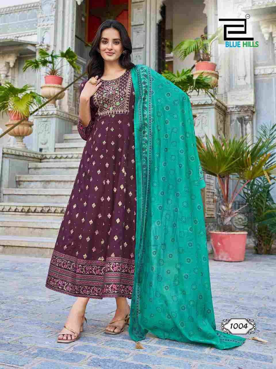 Ritu Special Vol-1 By Blue Hills 1001 To 1008 Series Designer Stylish Fancy Colorful Beautiful Party Wear & Ethnic Wear Collection Rayon Print Gowns With Dupatta At Wholesale Price