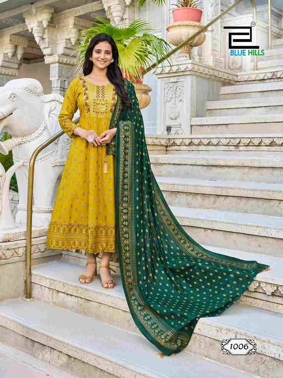 Ritu Special Vol-1 By Blue Hills 1001 To 1008 Series Designer Stylish Fancy Colorful Beautiful Party Wear & Ethnic Wear Collection Rayon Print Gowns With Dupatta At Wholesale Price