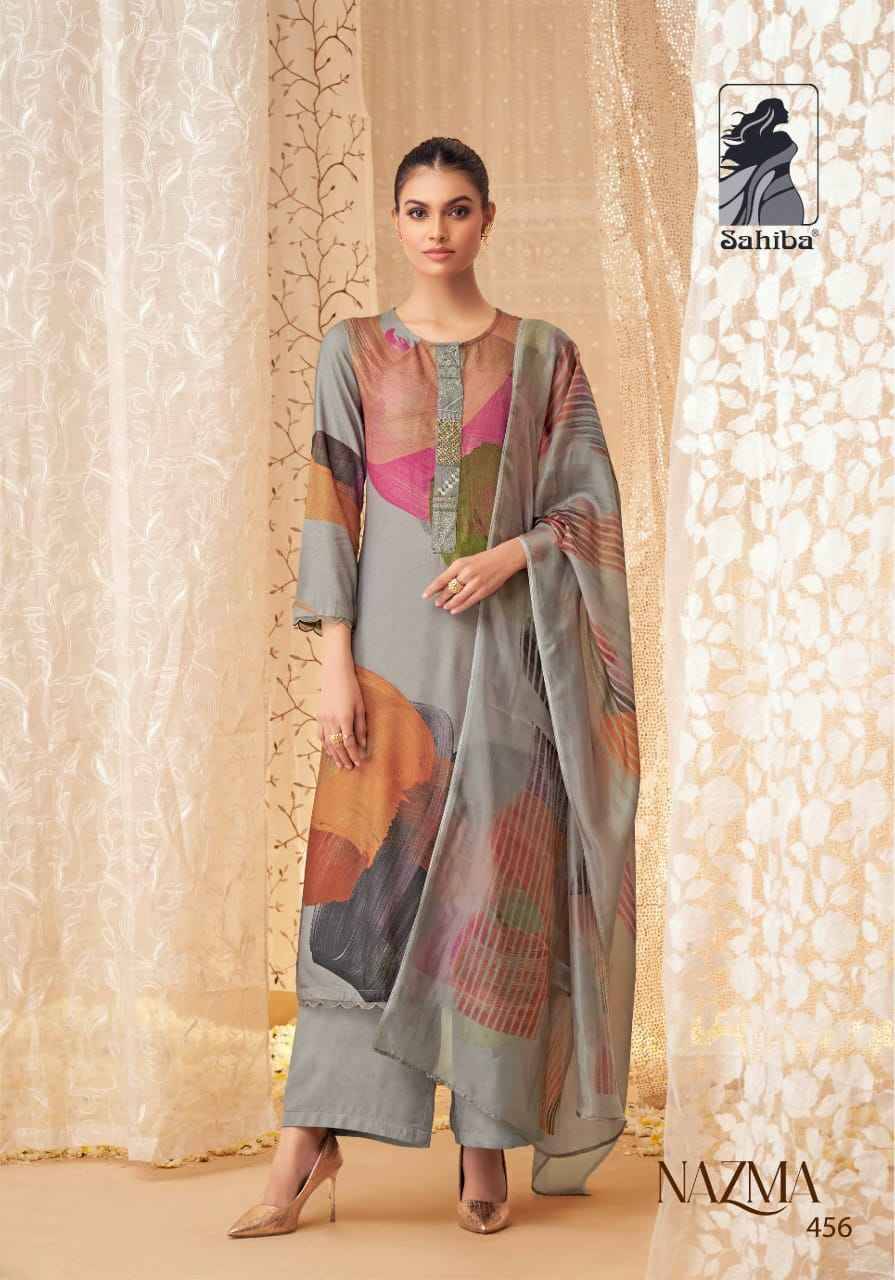 Nazma By Sahiba Fabrics Beautiful Festive Suits Colorful Stylish Fancy Casual Wear & Ethnic Wear Staple Twill Dresses At Wholesale Price