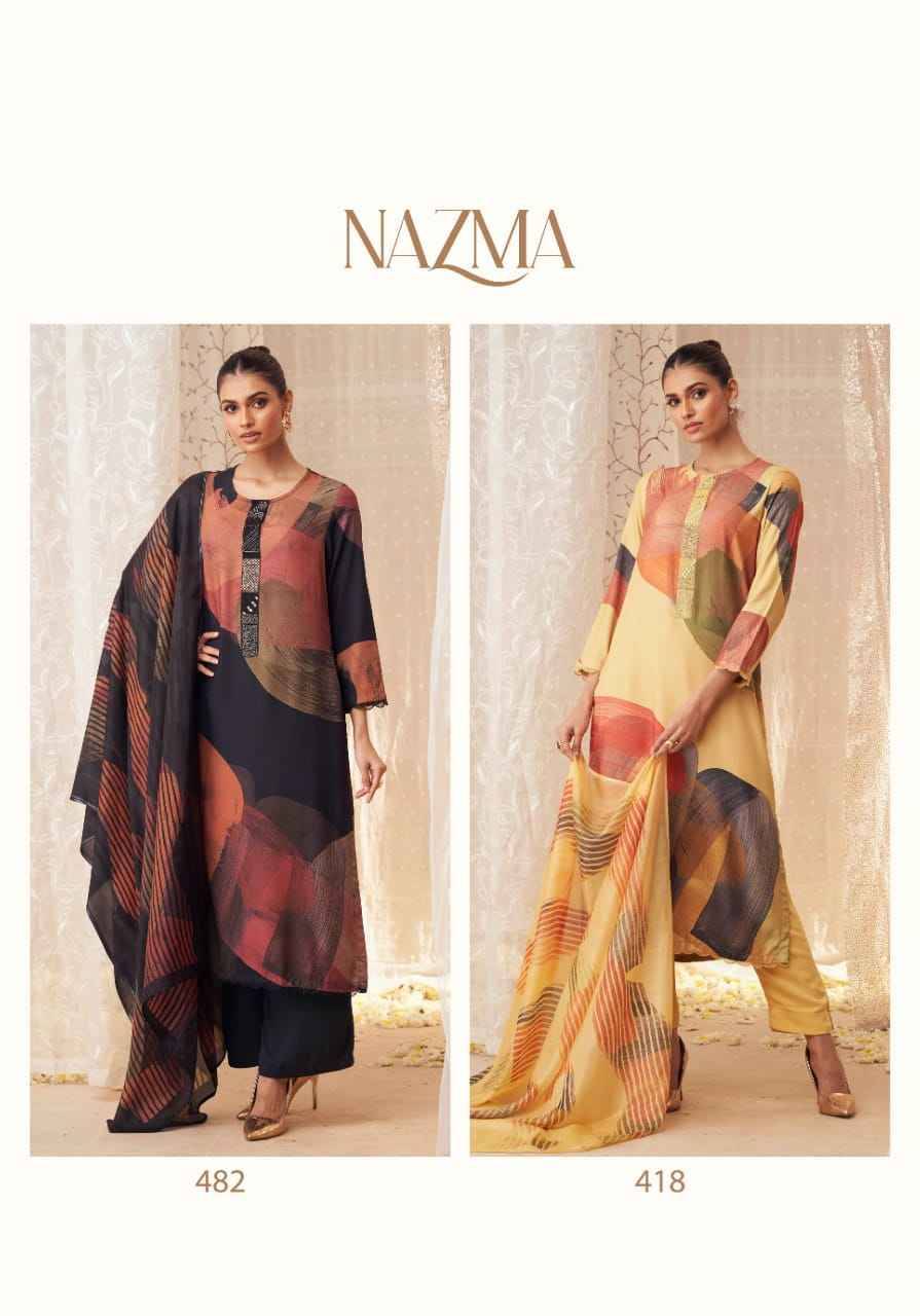 Nazma By Sahiba Fabrics Beautiful Festive Suits Colorful Stylish Fancy Casual Wear & Ethnic Wear Staple Twill Dresses At Wholesale Price