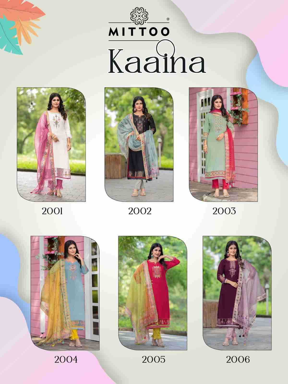 Kaaina By Mittoo 1001 To 1006 Series Beautiful Festive Suits Colorful Stylish Fancy Casual Wear & Ethnic Wear Heavy Rayon Dresses At Wholesale Price