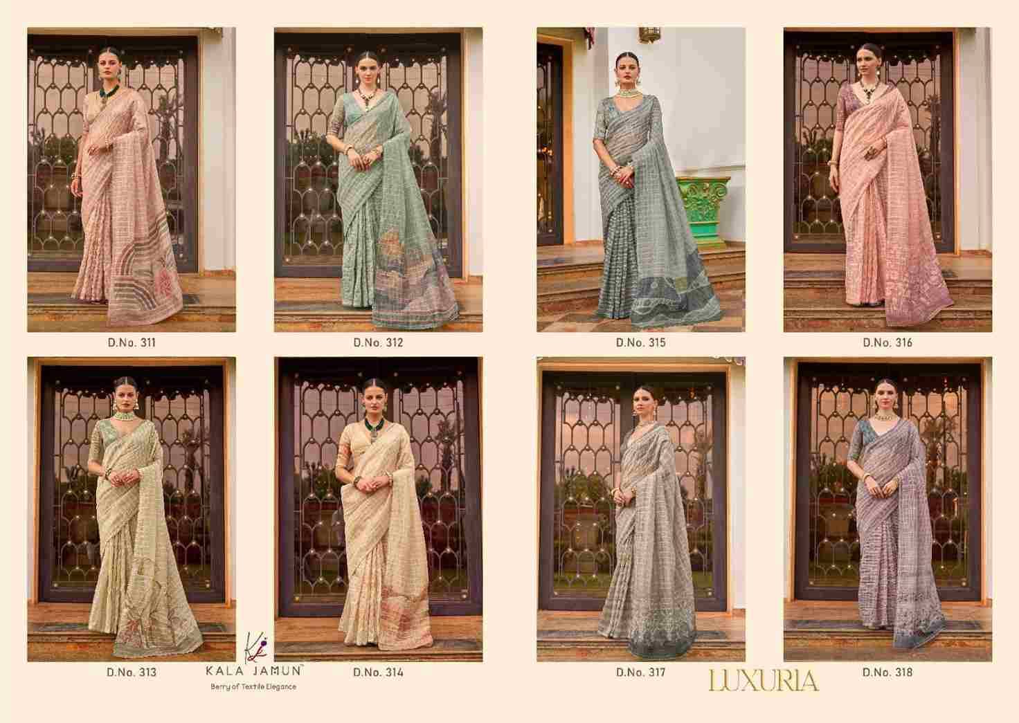 Luxuria By Kala Jamun 311 To 318 Series Indian Traditional Wear Collection Beautiful Stylish Fancy Colorful Party Wear & Occasional Wear Tissue Silk Sarees At Wholesale Price