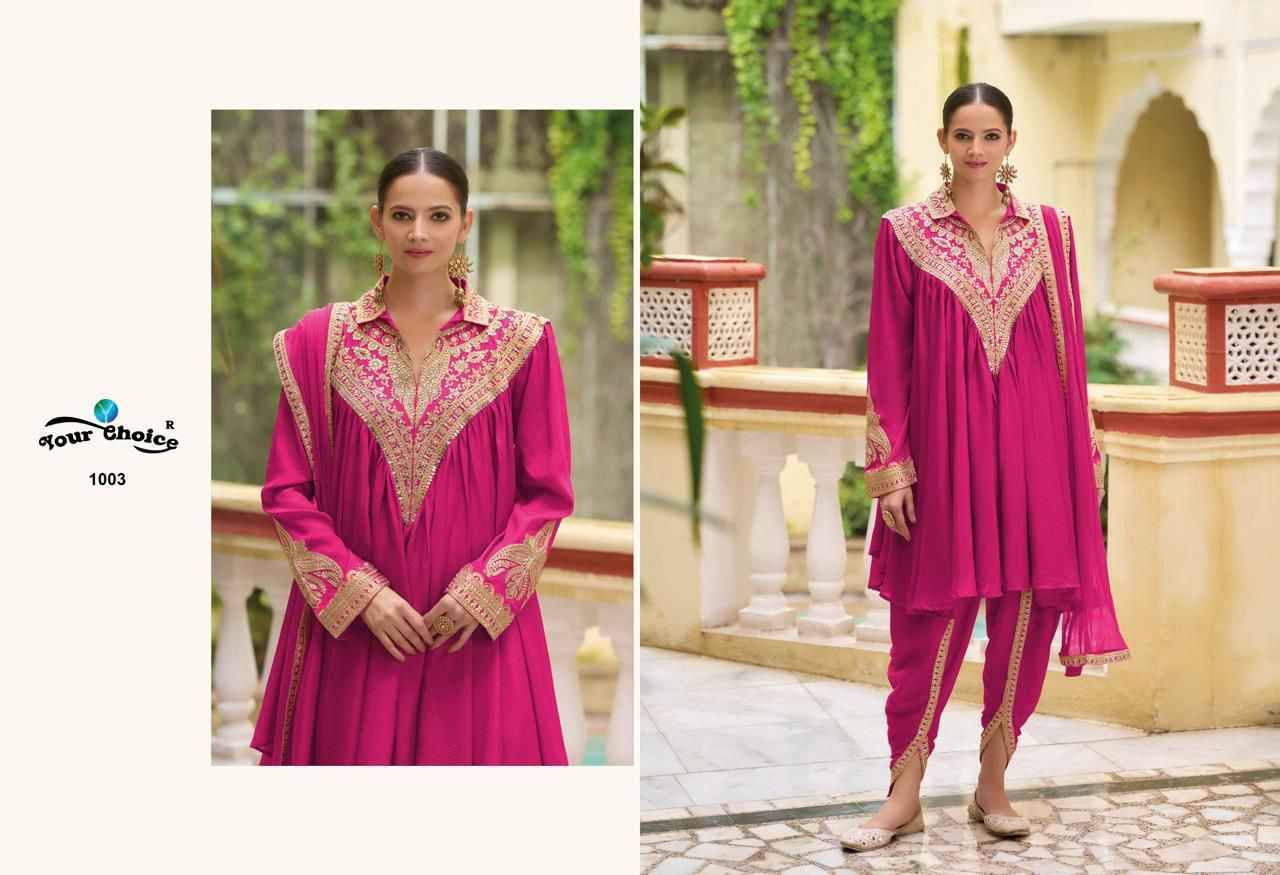 Navya By Your Choice 1001 To 1003 Series Designer Festive Suits Collection Beautiful Stylish Fancy Colorful Party Wear & Occasional Wear Chinnon Dresses At Wholesale Price