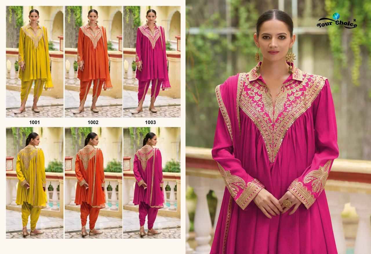 Navya By Your Choice 1001 To 1003 Series Designer Festive Suits Collection Beautiful Stylish Fancy Colorful Party Wear & Occasional Wear Chinnon Dresses At Wholesale Price