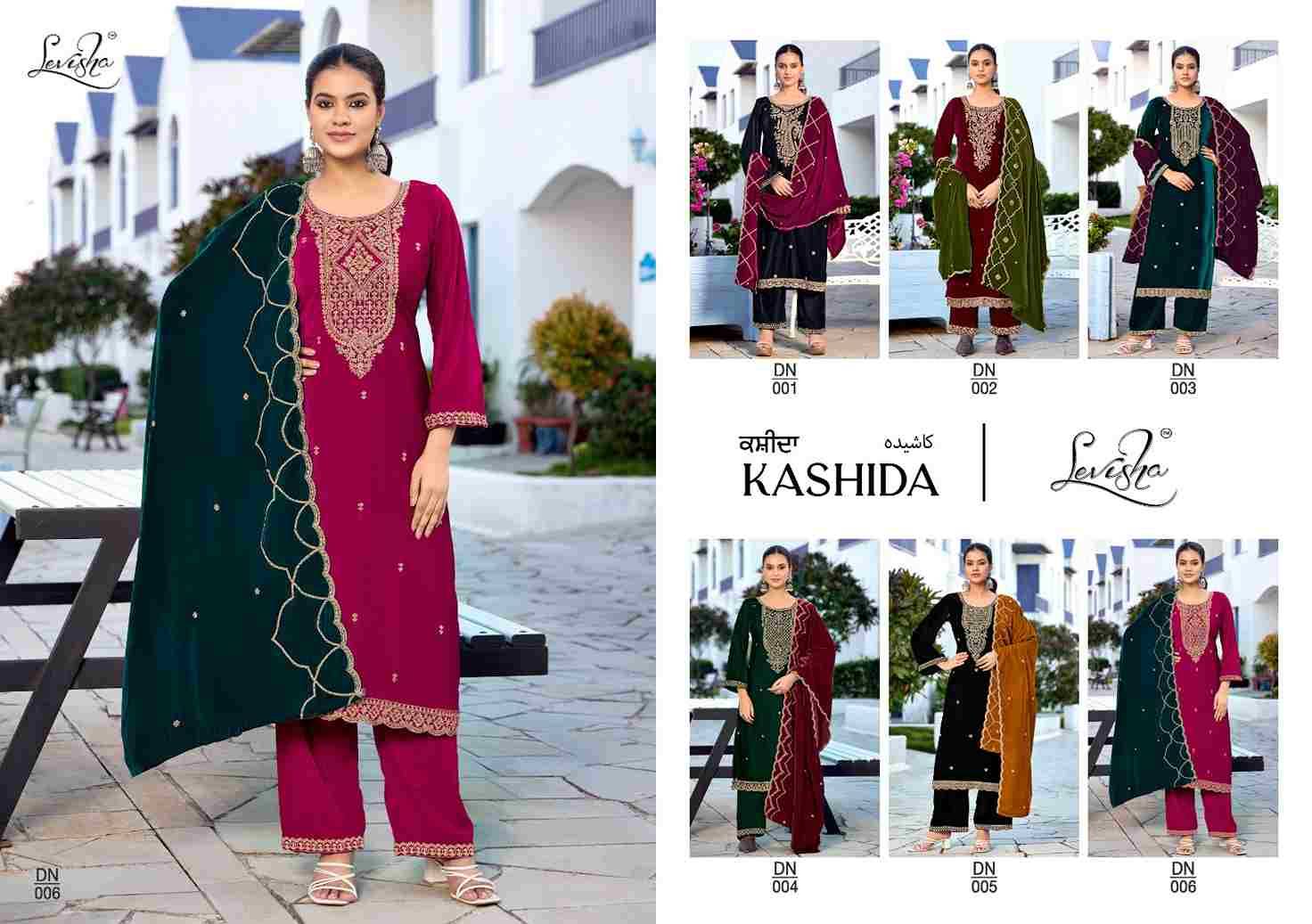 Kashida By Levisha 001 To 006 Series Festive Suits Beautiful Fancy Colorful Stylish Party Wear & Occasional Wear Pure Velvet Dresses At Wholesale Price