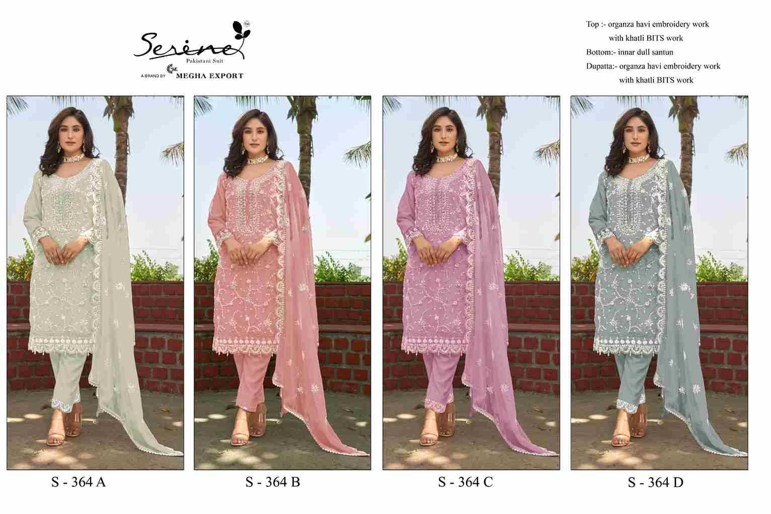 Serene Hit Design S-364 Colours By Serene S-364-A To S-364-D Series Designer Pakistani Suits Beautiful Fancy Colorful Stylish Party Wear & Occasional Wear Organza Embroidered Dresses At Wholesale Price