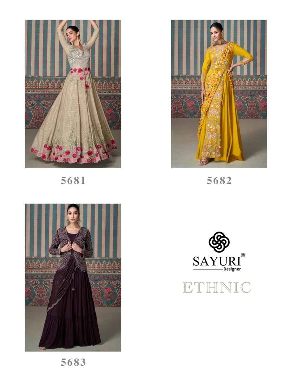 Ethnic By Sayuri 5681 To 5683 Series Designer Stylish Fancy Colorful Beautiful Party Wear & Ethnic Wear Collection Chinnon Silk Gown At Wholesale Price