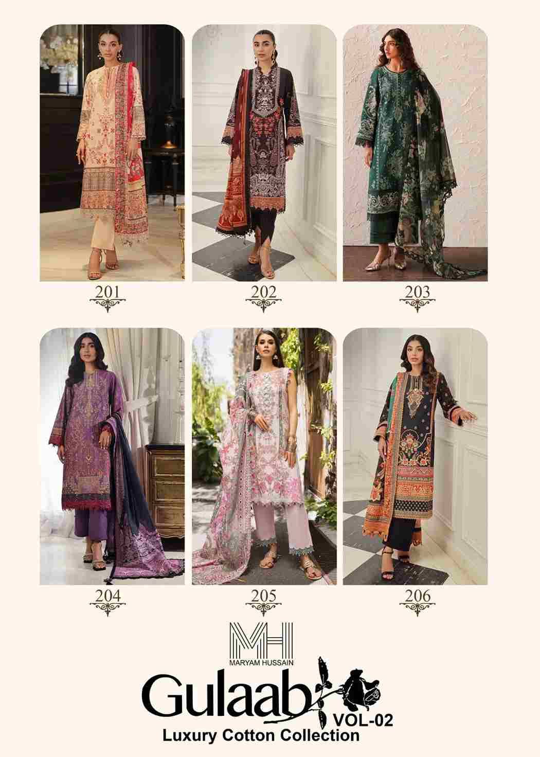 Gulaab Vol-2 By Maryam Hussain 201 To 206 Series Beautiful Festive Suits Stylish Fancy Colorful Casual Wear & Ethnic Wear Cotton Print Dresses At Wholesale Price