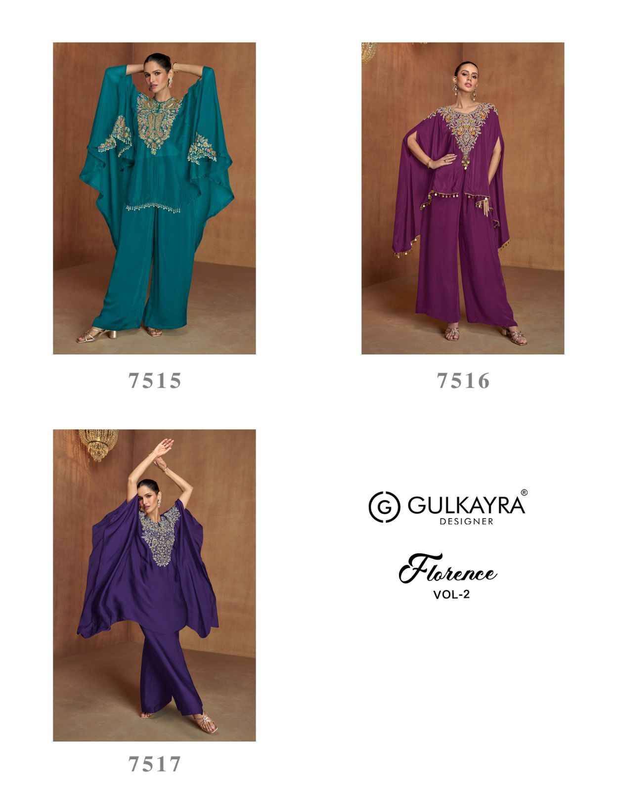 Florence Vol-2 By Gulkayra Designer 7515 To 7517 Series Beautiful Festive Suits Colorful Stylish Fancy Casual Wear & Ethnic Wear Silk Embroidery Dresses At Wholesale Price