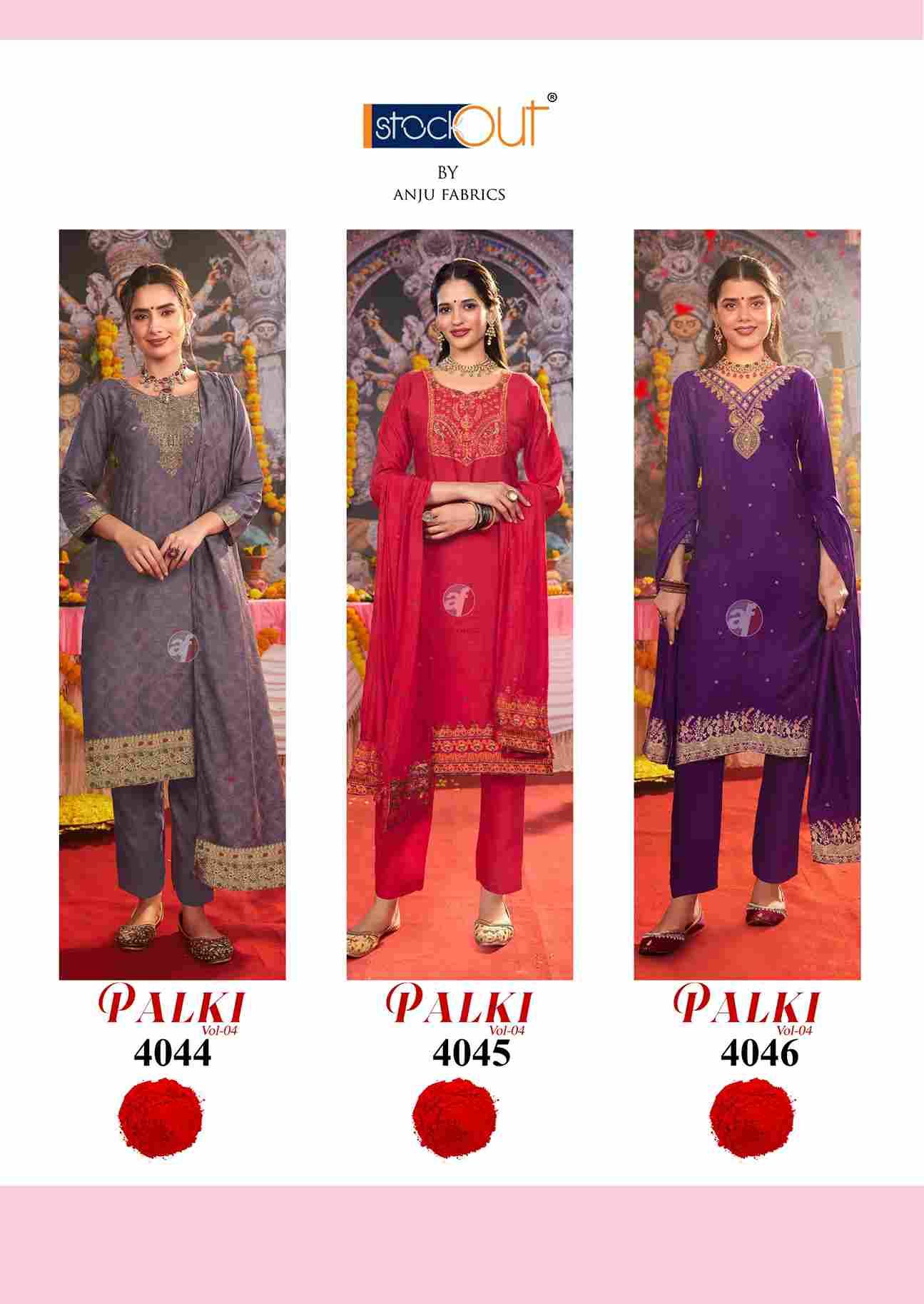 Palki Vol-4 By Anju Fabrics 4041 To 4046 Series Beautiful Stylish Festive Suits Fancy Colorful Casual Wear & Ethnic Wear & Ready To Wear Muslin Jacquard Dresses At Wholesale Price